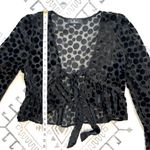Lulus  You Got This Black Velvet Polka Dot Tie Front Crop Top Small Photo 8