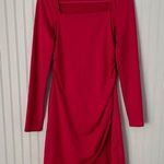 SheIn Red Square Neck Long Sleeve Form Fitting Dress | Size Large Photo 0