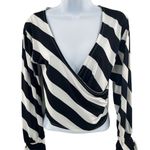 Topshop 2/$30  Striped Tie Sleeve V-Neck Wrap Blouse Top Shirt Bell Sleeve Black Photo 2