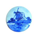 Vintage Dutch Blue White Ceramic Windmill Pin Button Brooch Round .75" across Photo 1
