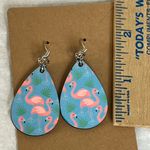 Flamingo  Pink And Blue Teardrop Dangle Pierced Earrings Photo 2