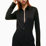 Babaton Aritzia  Industry Satin Shirt Black Size XS Long Sleeve Button Up Blouse Photo 0