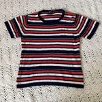 Brandy Melville  Striped Crewneck Knit Shirt Orange/Blue (One Size) Photo 0