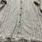 J.Jill Cream & Grey Striped Fringe Hem Button Back Crewneck Sweatshirt MP EUC Photo 6