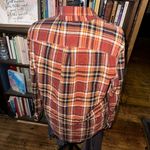American Eagle orange plaid tartan cozy classic fit shirt Photo 1