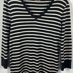 Jones New York  Womens Striped Neck Pullover Sweater Black And White Medium Photo 0