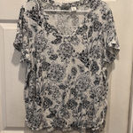 Rachel Zoe 100% LINEN Black White Floral Print Pullover Blouse Size 2X Beachy Photo 0