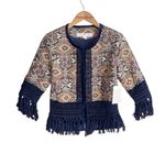 Boston Proper  Fringe Tapestry Novelty Jacket Navy Multicolor Photo 1
