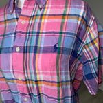 Ralph Lauren Pink Madras Plaid Linen Shirt Size L Short Sleeve Preppy Photo 2