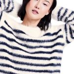 La Ligne x Target Eyelash Knit Striped Crewneck Cropped Sweater Small Blue Photo 8