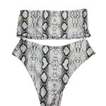 Women's Strapless Bandeau High Rise Bikini Set in Snakeskin Print Size M White Size M Photo 5