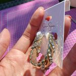 Jessica Simpson earrings diamonds paved luxury gold tone half loop Photo 4