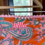 Billabong  Low Rise Orange Pink Blue Paisley Ruched String Bottoms Size Large Photo 4