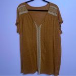 Garnet Hill Embroidered Organic-Linen Split-Neck Tee Size L Casual Boho Peasant Photo 1