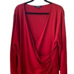 Karen Kane ♥️ Surplice Faux Wrap Long-Sleeved Knit Top/Blouse, Rich Red, Plus 2X Photo 0