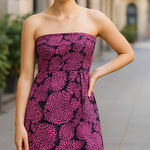 Shoshanna strapless 100% silk dahlia print faux wrap mini dress black pink Photo 0