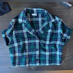 Brandy Melville Plaid Short-Sleeve Flannel Crop Top Dark Green/ Blue Photo 3
