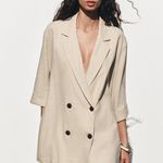 ZARA NWT LINEN BLEND DOUBLE BREASTED BLAZER BLOGGERS FAVE LIGHT BEIGE Photo 3