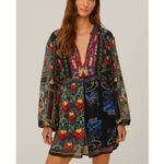 Farm Rio  Black Mixed Arabesque Scarves Long Sleeve Mini Dress Size XS NWT Chic Photo 8