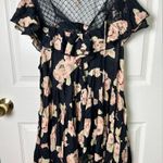 Free People Womens Black Floral Lace Cap Sleeve Tilly Print Tunic Mini Dress S Photo 2