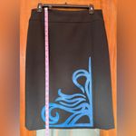 Carlisle Women’s Vtg Black Pencil Skirt w Blue Floral Genuine Leather Design-8 Photo 8