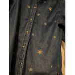 Womens Denim Long‎ Sleeve Shirt Snowflake Embroidery Blue Button Down Casual Top Size L Photo 4