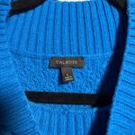 Talbots Cobalt Blue Cable Knit Mock Neck Sweater Womens L Preppy Gold Buttons Photo 2