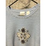 Villager  Sport Embroidered Knit Sweater Blue Floral Accent Beads‎ Womens Photo 2
