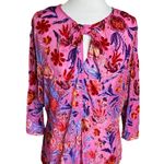 Hale Bob Top Medium Pink Floral Delyse Velvet Burnout Keyhole 3/4 Kimono Sleeves Photo 0