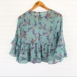 Arizona Jeans Arizona Jean Company Green Blouse with Bell Sleeves and Ruffled Peplum Photo 3
