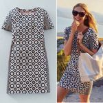 Boden Pippa Geo Floral Print Stretch Cotton Shift Dress Blush & Navy Blue Sz 10 Photo 1