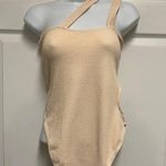 Pretty Little Thing Plus Nude One Shoulder Waffle Cut Out Swimsuit Photo 4