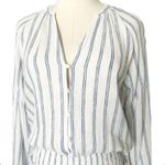 Rails  Jasmine Mini Dress in Marine Blue Stripe Linen Blend Smocked Waist Size S Photo 2