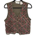 American Vintage Vintage 90s Olive Green Hippie Cottage Vest Woodstock Boho Art Girl Large Photo 0