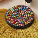 🆕Rhinestone Engraved Round & Fan Tassel Drop🆕 Yellow Photo 2