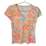 Lilly Pulitzer V-Neck Top Fish Print Colorful Short Sleeve Tee Size XXS Photo 0