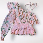 Endless Rose Coral Pink Ruffled One Shoulder Floral Top Size M Photo 6