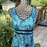 Lands End Womens Aqua Palm Tree Black Blue Green Tankini top Removable Cups Sz 6 Photo 0