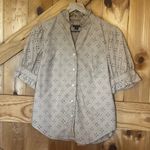 Ann Taylor Woman's Small Petite Khaki Eyelet Button Up Shirt Short Sleeve Tan Size undefined Photo 0