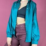 Nordstrom VINTAGE  TEAL BUTTON UP BLOUSE Photo 2
