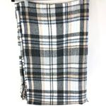 Womens Rectangle Scarf Wrap Fringe Metallic Plaid Black White Blue Beige 80x27.5 Photo 1