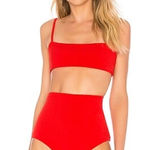 Mara Hoffman  Sia Red Ribbed Straight Neck Bikini Swimsuit Top Size Small Photo 0