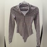 Bandier NWT  Women’s Brio 1/4 zip long sleeve Houndstooth Bodysuit Photo 3