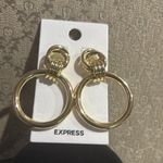 EXPRESS NWT  1 5/8" Thick Dangle Hoop Push Back Pierced Earrings Gold Ton… Photo 5