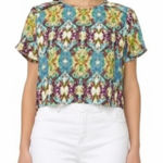 Forever 21 Vintage 90s Kaleidoscope Print Crop Top | Short Sleeve | Size S Yellow Photo 0