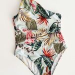 [MakeMeChic] Tropical Floral One Shoulder Asymmetrical One Piece Swimsuit Large Green Photo 2