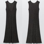 ZARA  KNIT V-NECK MIDI DRESS W/ METALLIC THREAD Black/Gold Size S NEW Photo 4