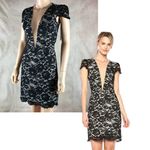 Dress the Population  Black Nude Lace Plunging V-neck Dress NWT SMALL Photo 1