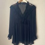 ZARA Sheer Black Ruffle Dotted Blouse Photo 1