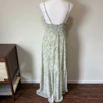 Aakaa Maxi Dress Wrap Green White Floral Print Tie Waist Tiered Skirt Size S Photo 4